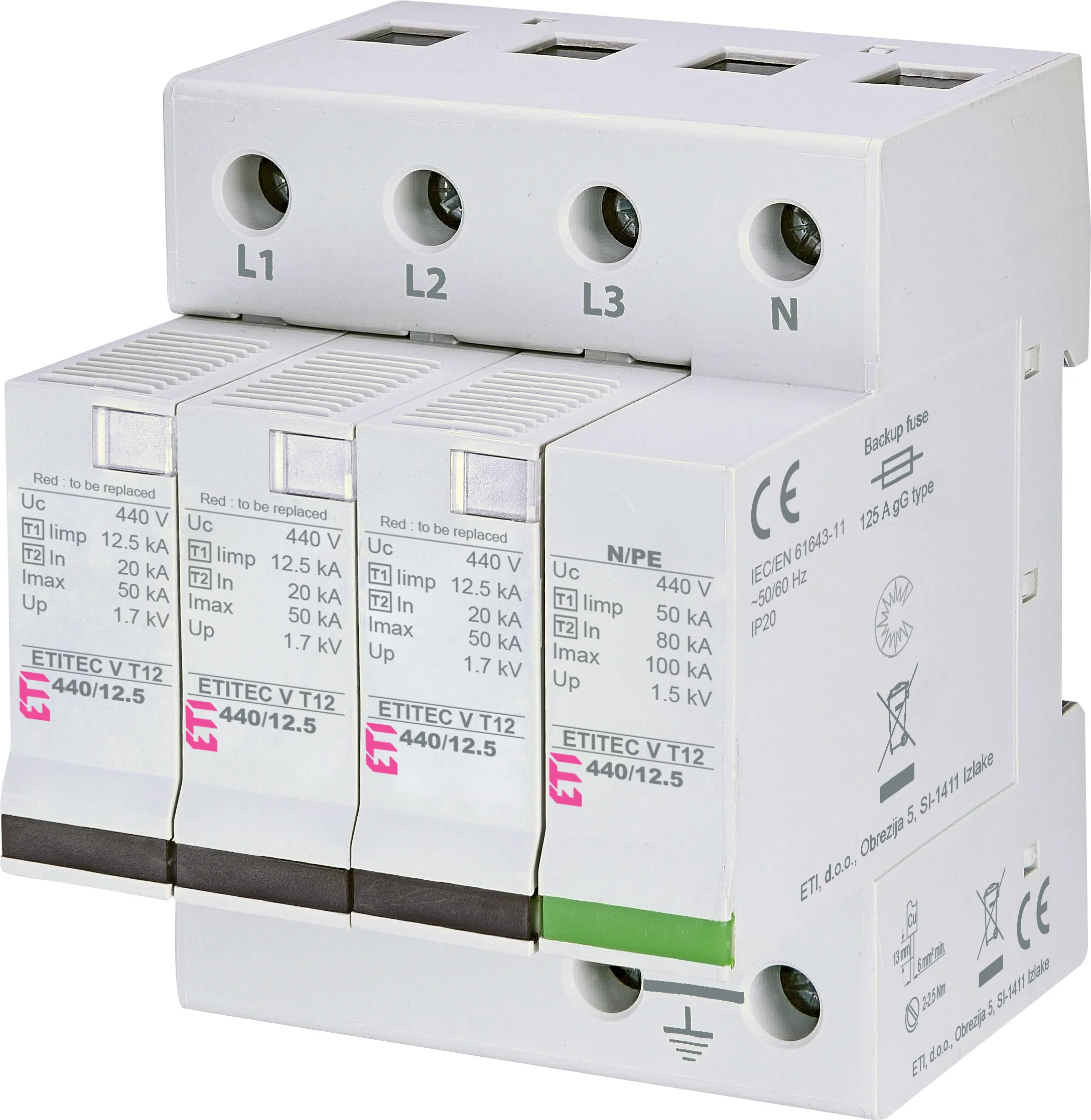 Surge arrester ETITEC V T12 440/12,5 4+0 RC 002442919