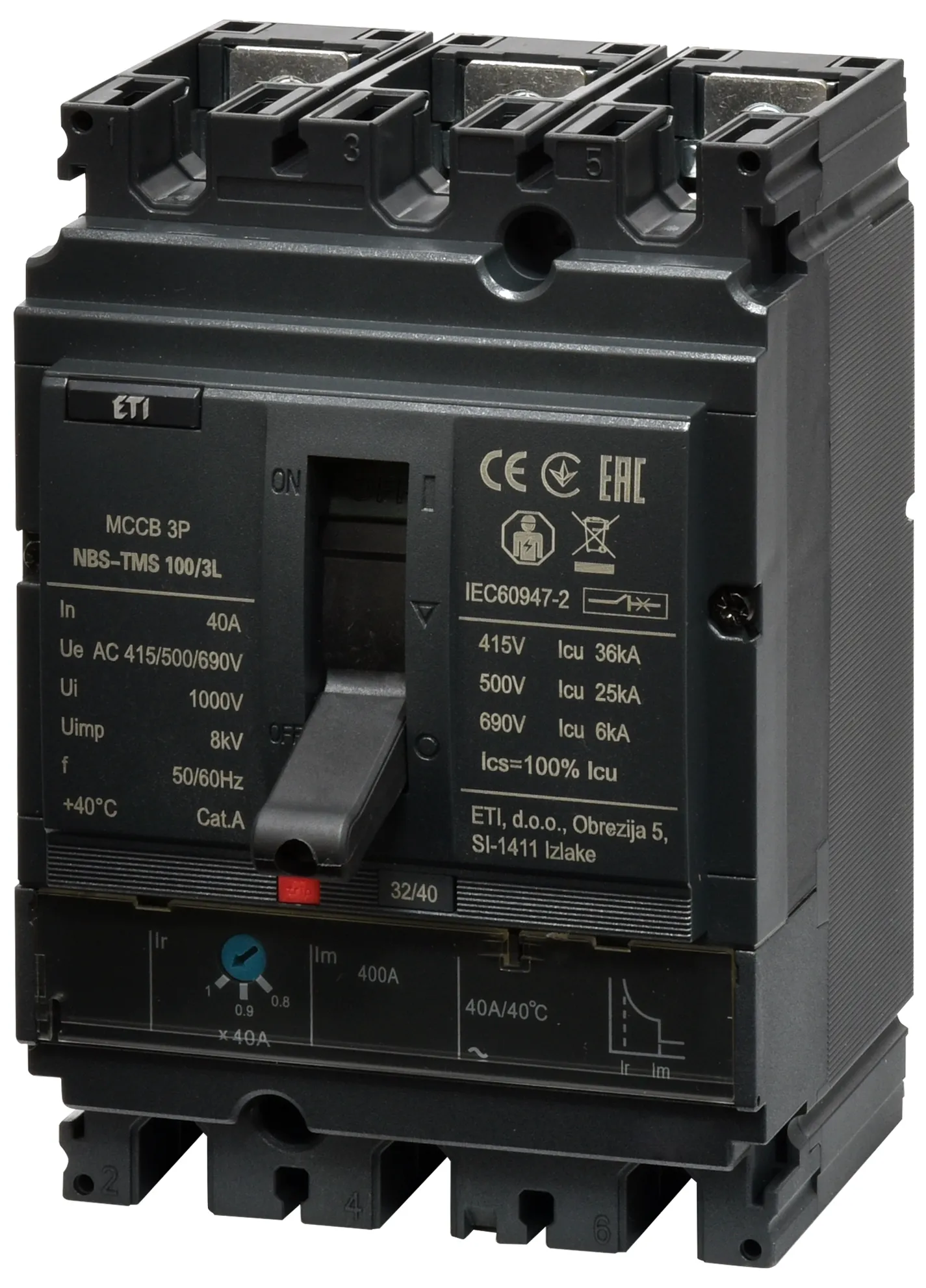 Molded Case Circuit Breaker NBS-TMS 100/3L  40A 3P 004673003